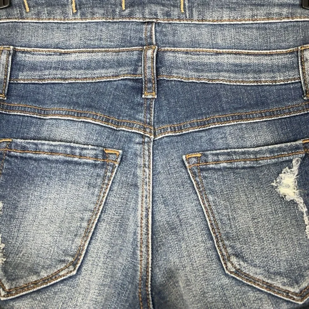 Eunina Denim Shorts Womens Size S High Rise Shortie Button Fly Distressed Cuffed